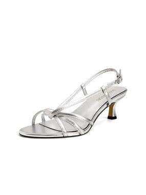 Strappy Kitten Heel Slingback Sandals Round Toe Faux Leather
